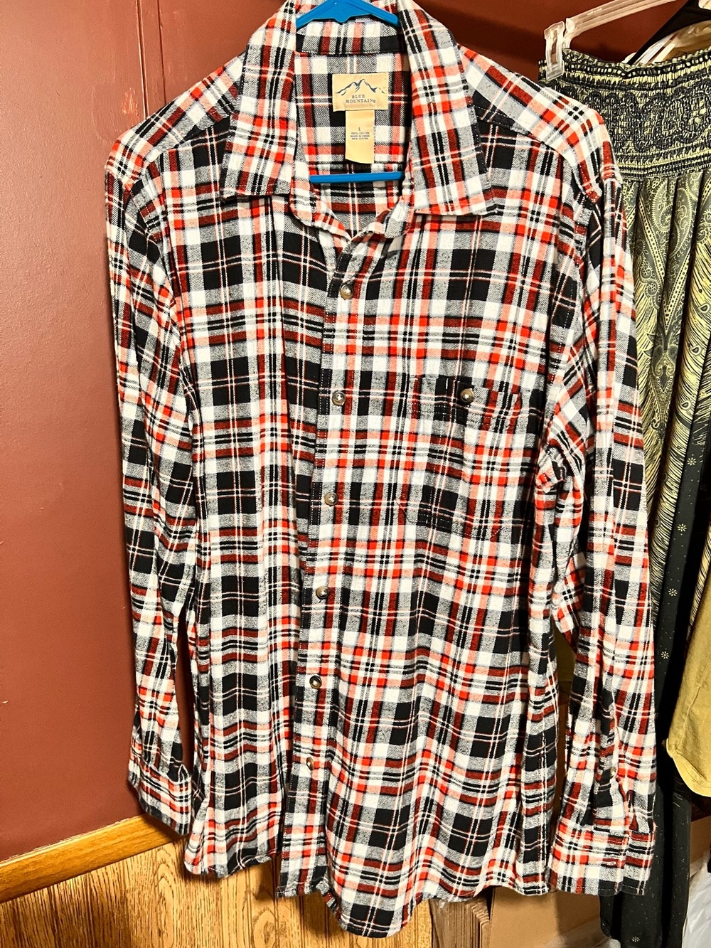 Men's Red, Black & White Plaid Button-Down Shirt